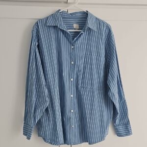 Casual Blue Striped Women's Button-Up Shirt
